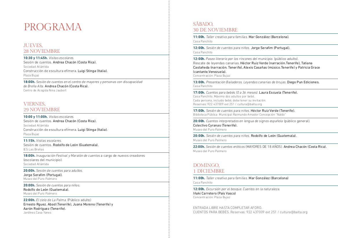 FESTIVAL CUENTOS, PROGRAMACIÓN