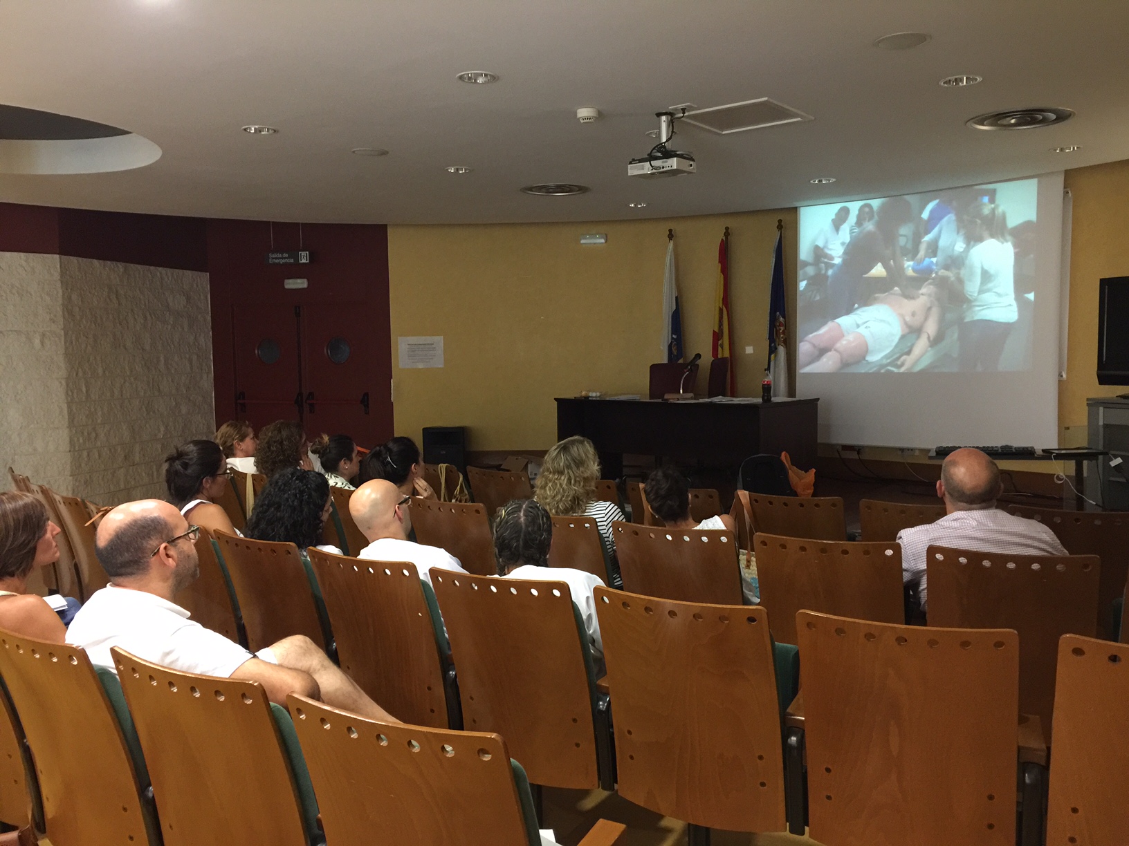 Los profesionales, durante el curso de reanimación